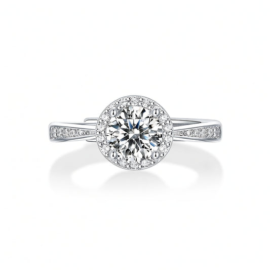 Anello da donna di lusso in argento sterling 925 rotondo geometrico con moissanite e placcatura in oro 18 carati