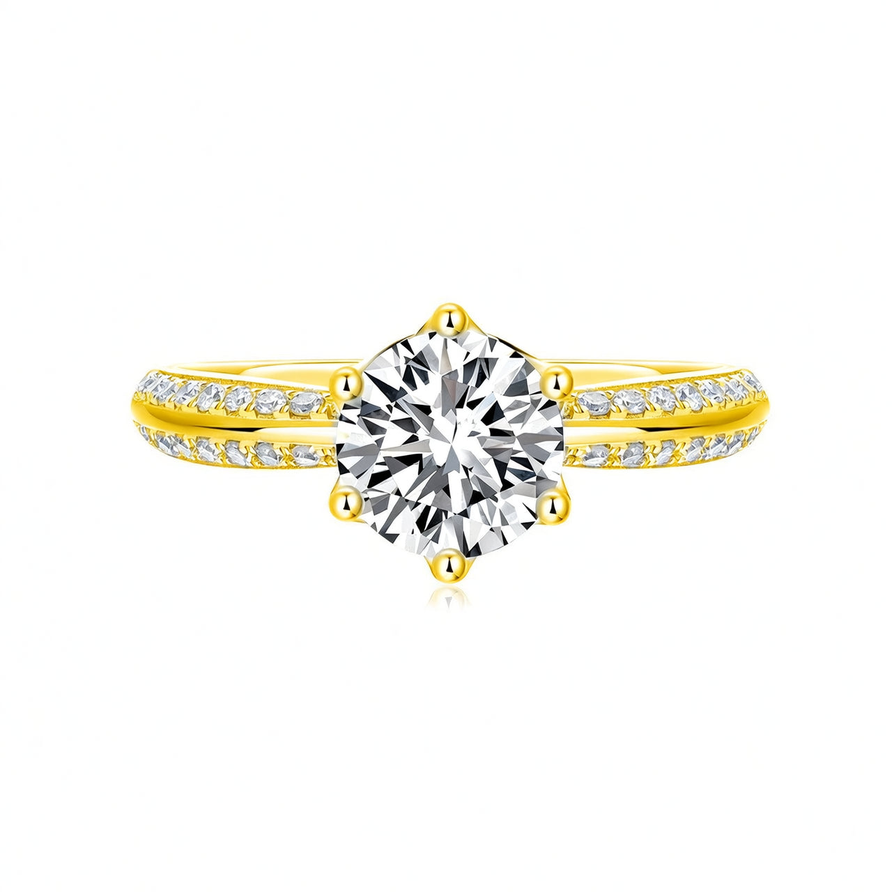 Anello da donna in argento sterling 925, design geometrico, placcato in oro 18 carati con intarsio di moissanite