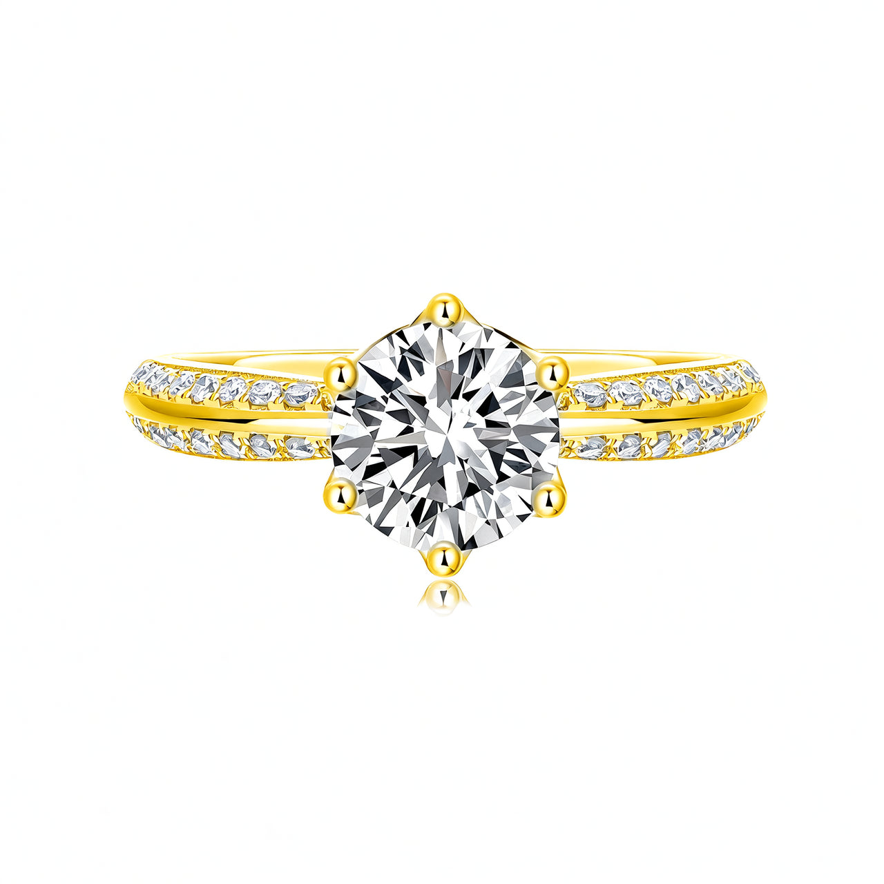 Anello da donna in argento sterling 925, design geometrico, placcato in oro 18 carati con intarsio di moissanite