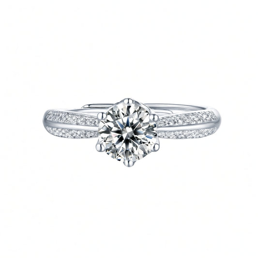 Sweet Style 925 Sterling Silver Geometric Ring with Moissanite Inlay and 18K Gold Plating for Women