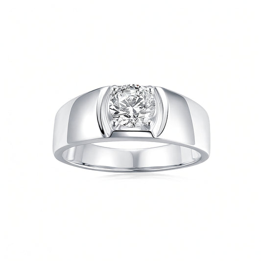 Anello geometrico minimalista in argento sterling 925 con intarsio in moissanite da 1 carato e placcatura in oro 18 carati da uomo