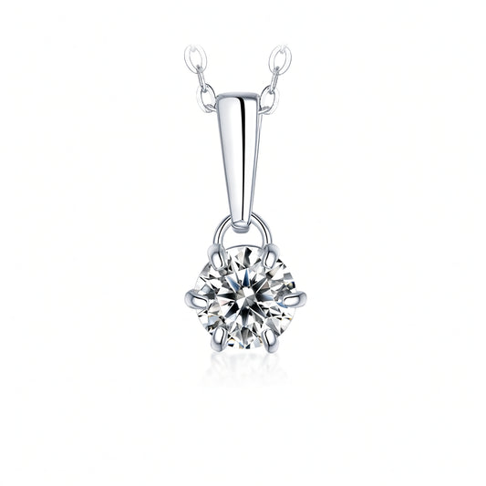 Fashion OL 925 Sterling Silver Geometric Six-Prong Round Moissanite Pendant Necklace for Women
