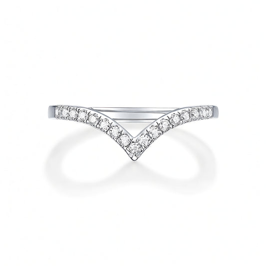 Sweet Style 925 Sterling Silver V-Shape Geometric Ring with 18K Gold Plated Moissanite Inlay for Women