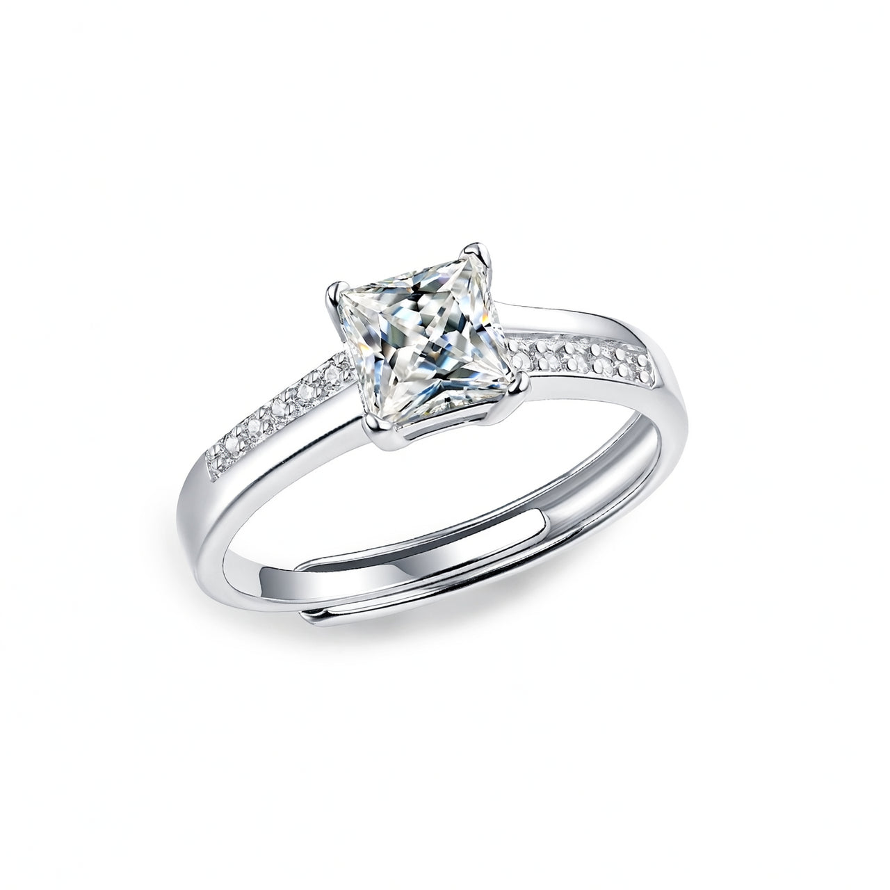 Anello quadrato geometrico in argento sterling 925 stile Sweet con intarsio di moissanite e placcatura in oro 18 carati da donna