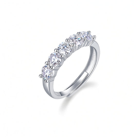 Anello da donna casual alla moda con geometria in argento sterling 925 placcato oro 18 carati con moissanite a fila