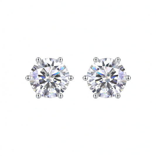 Minimalist 925 Sterling Silver Round Moissanite Stud Earrings with 18K Gold Plating