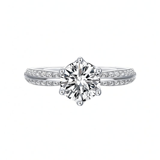 Anello da donna in argento sterling 925, design geometrico, placcato in oro 18 carati con intarsio di moissanite