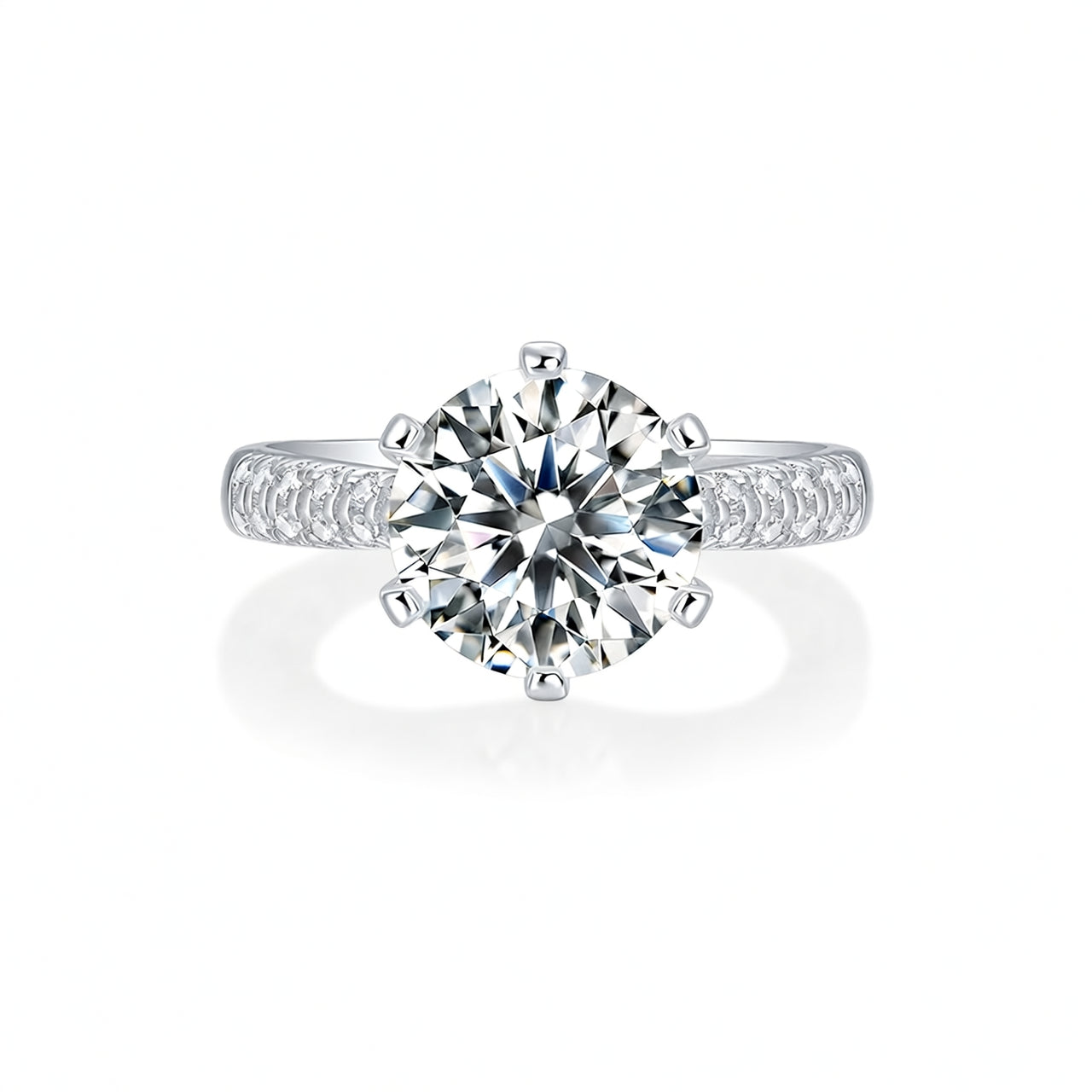 18K Gold Plated 925 Sterling Silver Geometric Round Moissanite Six-Prong Ring for Women