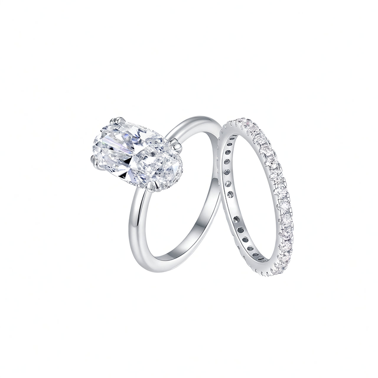 Anello impilabile di lusso con intarsio ovale in moissanite, argento sterling 925, placcato oro 18K