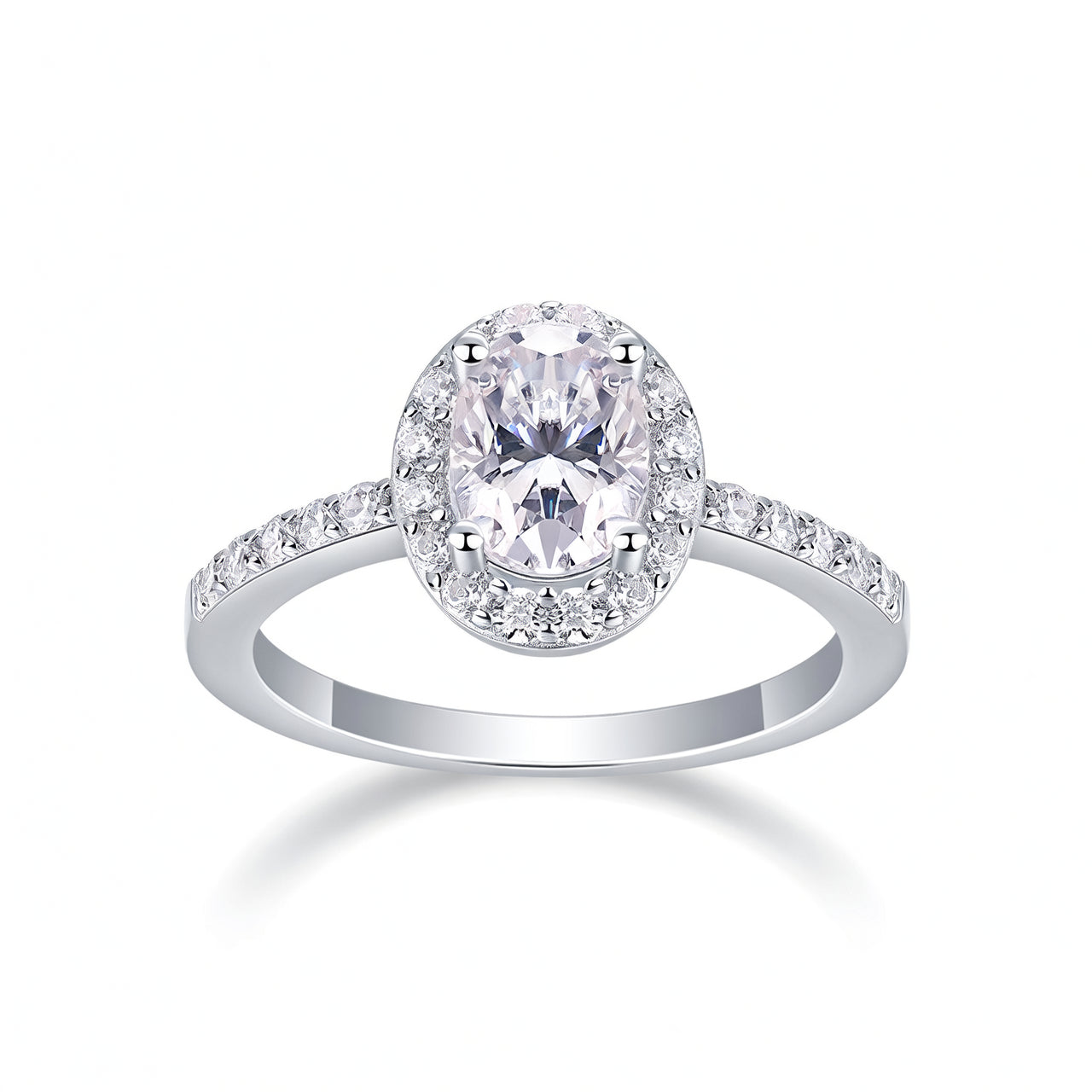 Anello da donna alla moda con Moissanite in argento sterling S925, taglio geometrico ovale, con alone