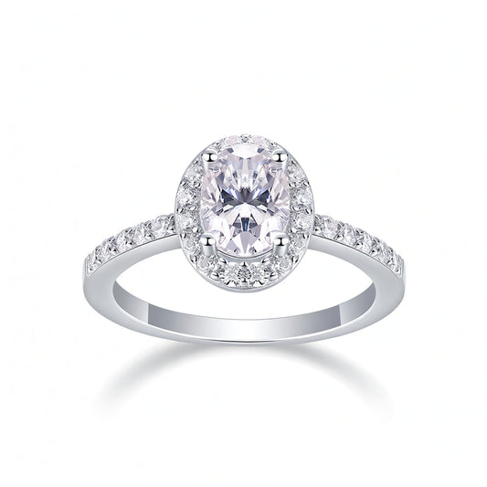 Anello da donna alla moda con Moissanite in argento sterling S925, taglio geometrico ovale, con alone