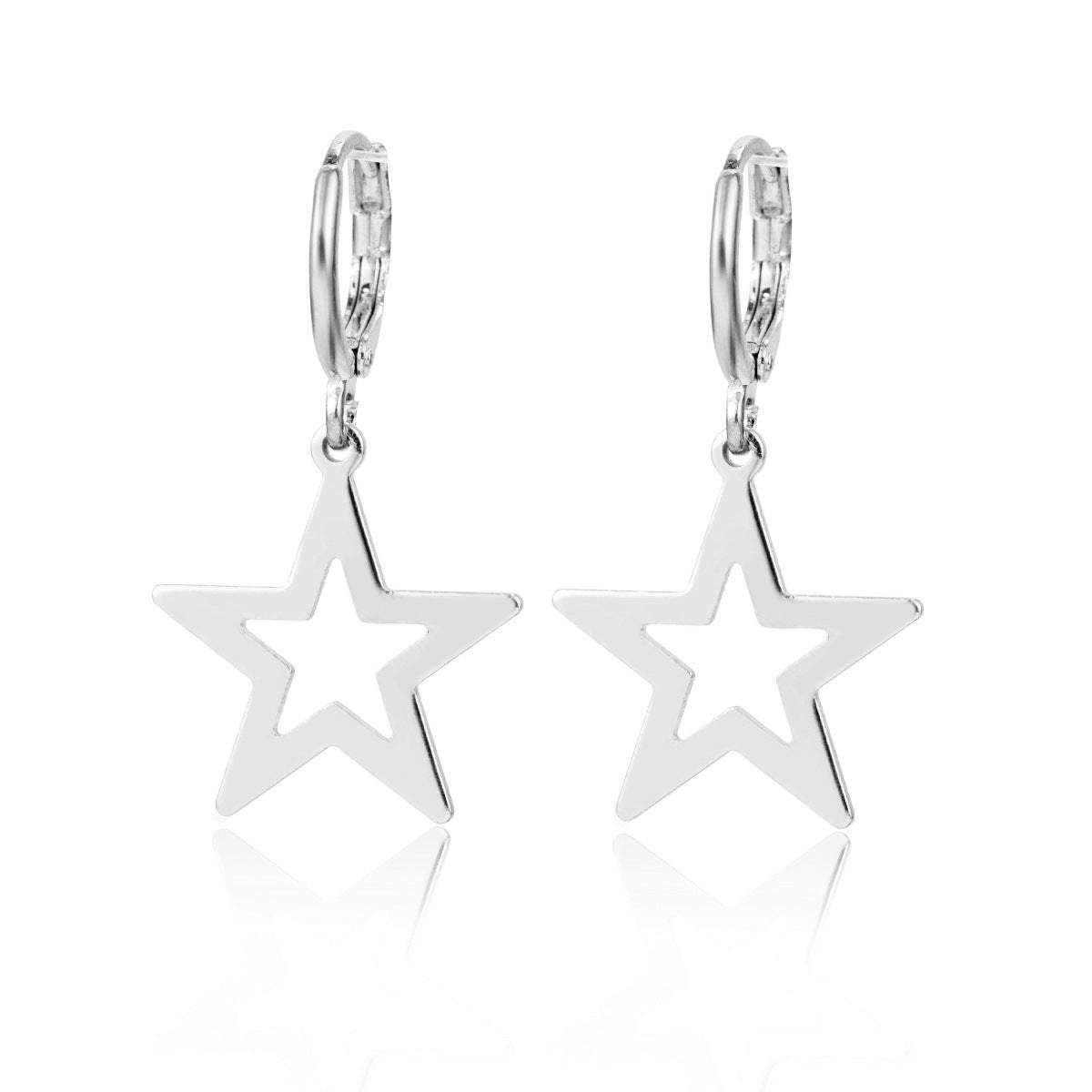 Mini Star Moon Pendant Earrings for Women, Alloy Plated Minimalist Jewelry, Floral Design, Bohemian Style