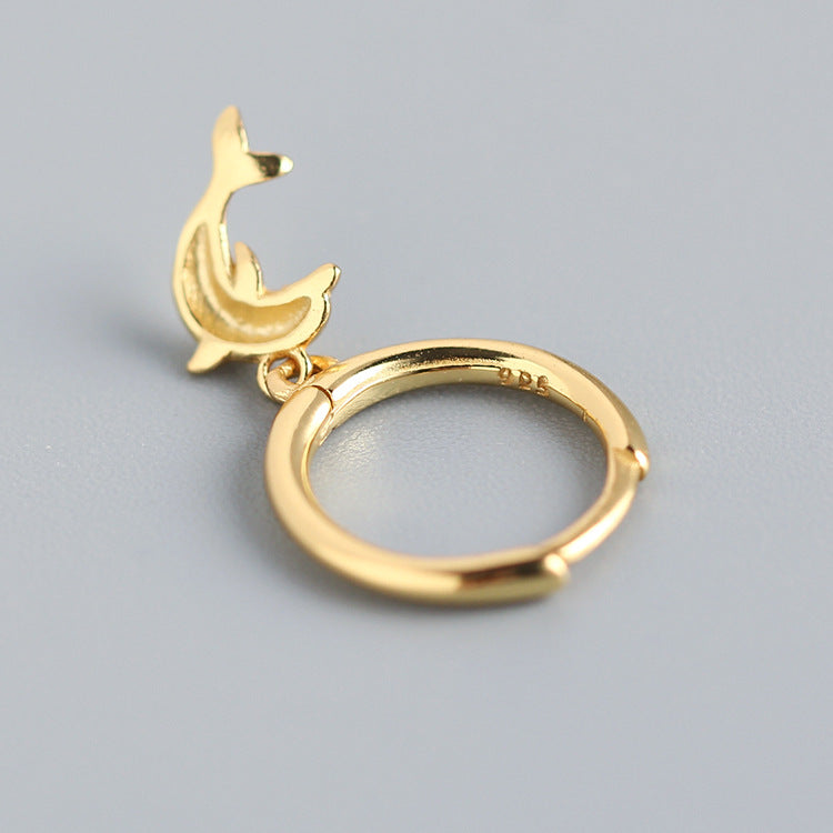 Orecchini a perno da donna in argento sterling con delfino, lucidi, a forma di animale, gioielli di tendenza, accessori in argento S925