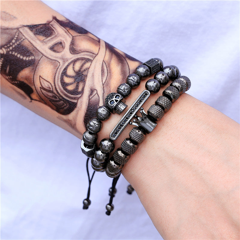 Punk Geometric Micro-inlay Cubic Zirconia Plated Brass Bracelet Set for Unisex