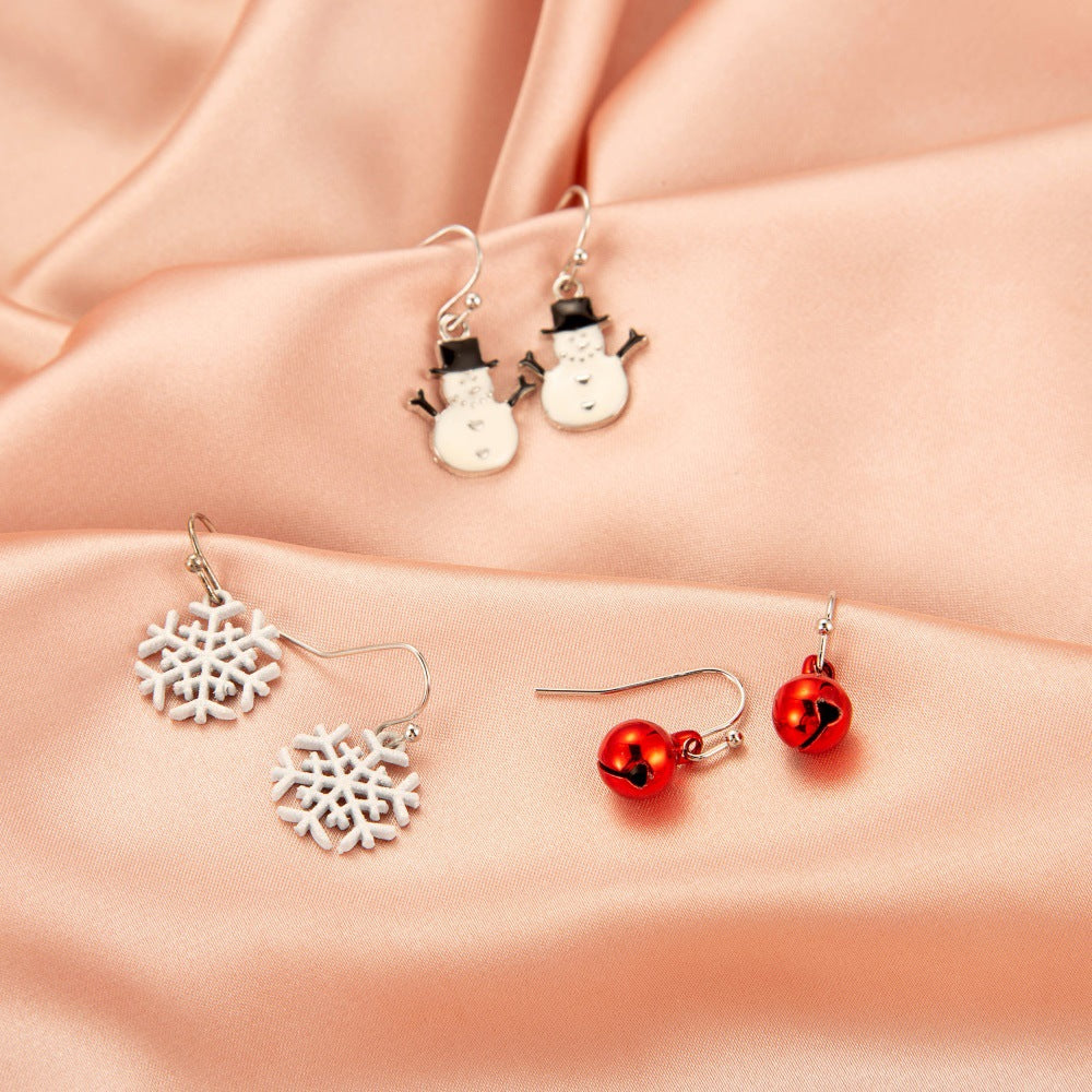 Christmas Earrings Snowman Bell Snowflake Reindeer Santa Claus Minimalist Alloy Plated Women's Jewelry Gift