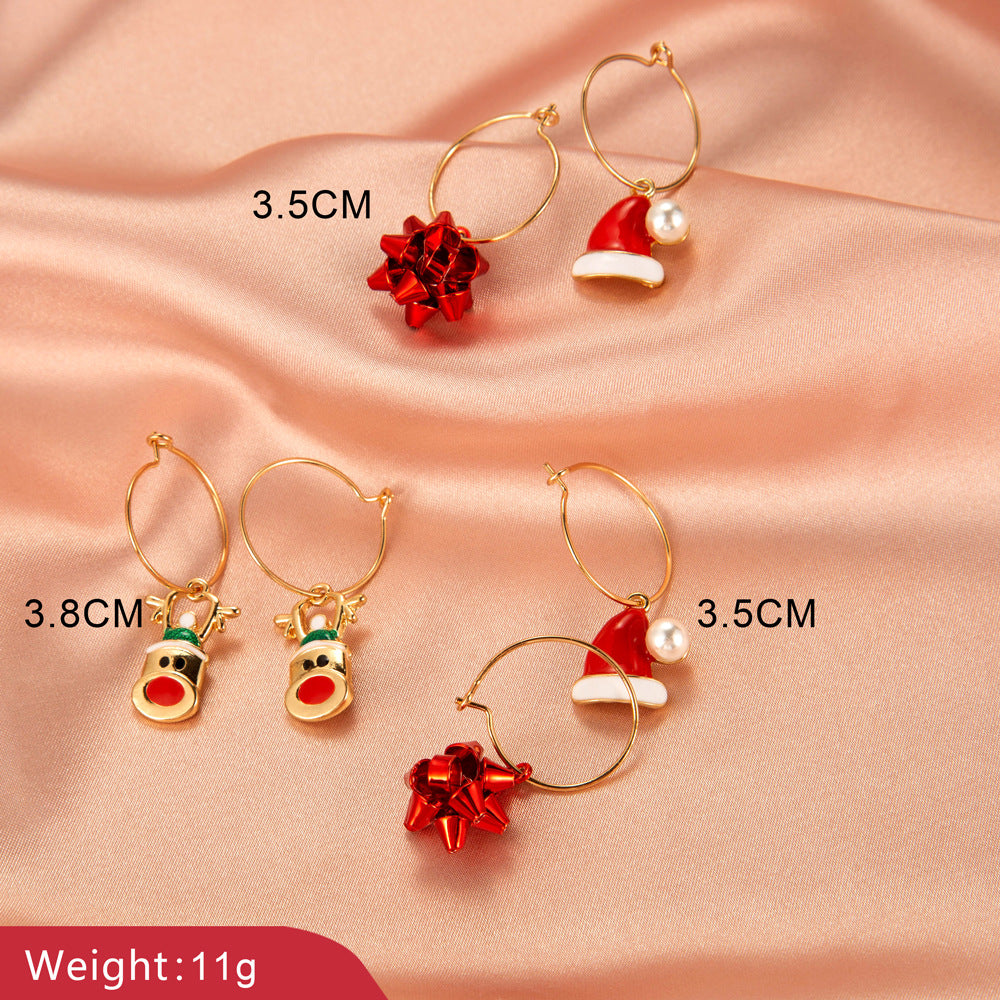 Christmas Earrings Snowman Bell Snowflake Reindeer Santa Claus Minimalist Alloy Plated Women's Jewelry Gift
