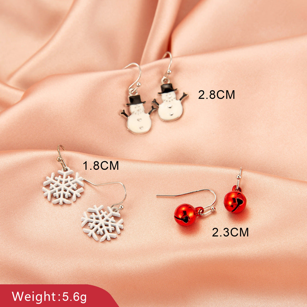Christmas Earrings Snowman Bell Snowflake Reindeer Santa Claus Minimalist Alloy Plated Women's Jewelry Gift