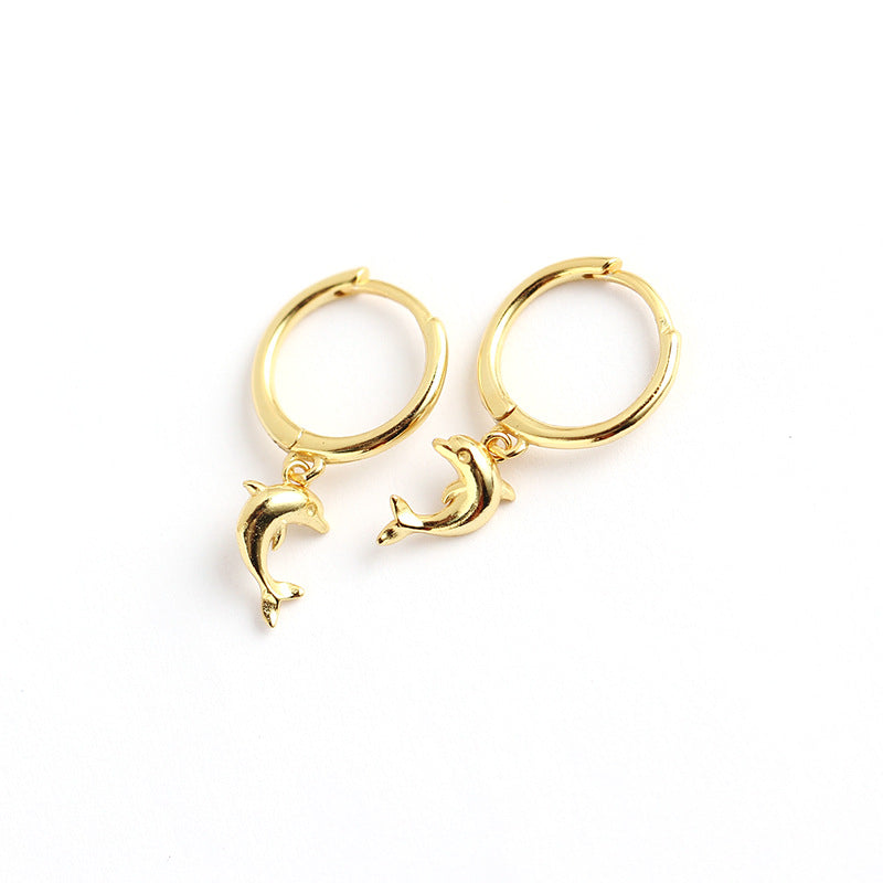 Orecchini a perno da donna in argento sterling con delfino, lucidi, a forma di animale, gioielli di tendenza, accessori in argento S925