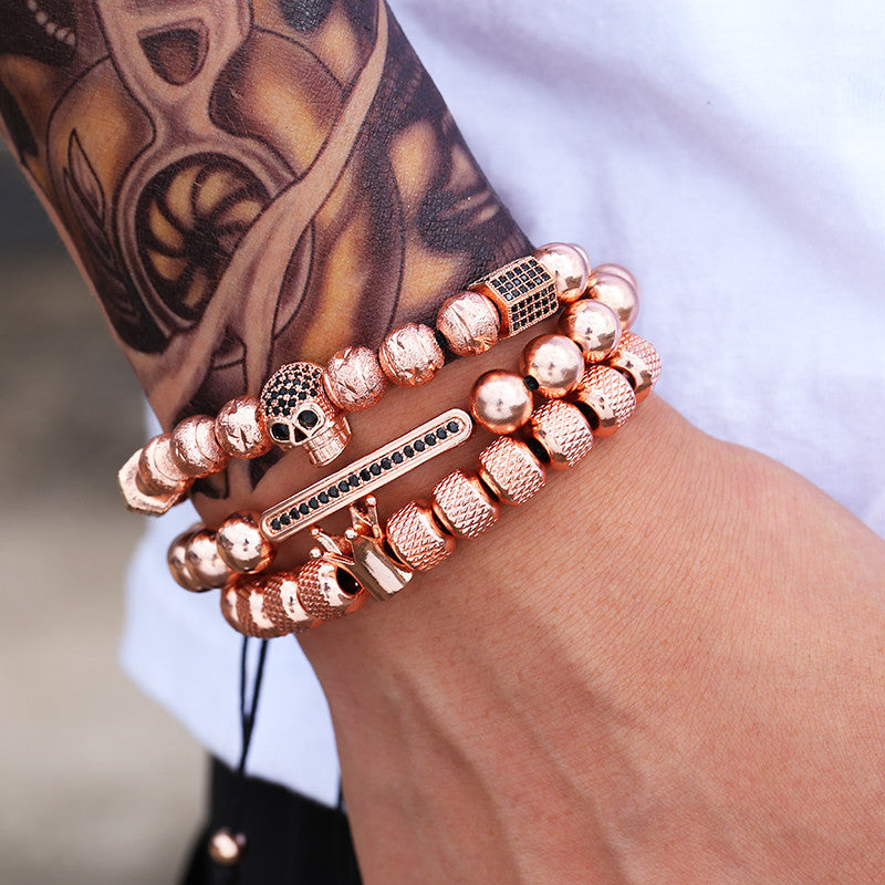 Punk Geometric Micro-inlay Cubic Zirconia Plated Brass Bracelet Set for Unisex