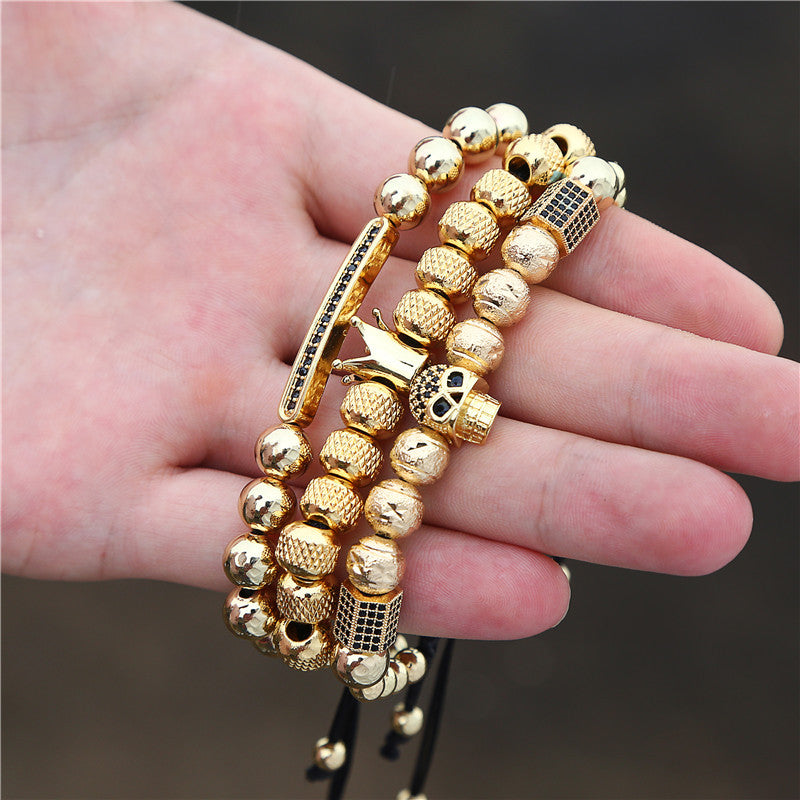 Punk Geometric Micro-inlay Cubic Zirconia Plated Brass Bracelet Set for Unisex