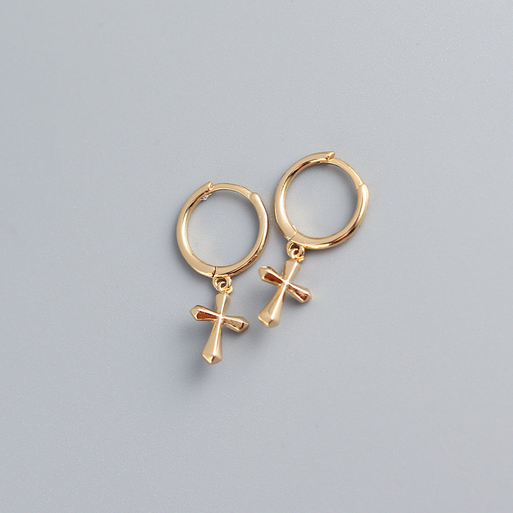 Sweet Cool Minimalist S925 Sterling Silver Plated Small Cross Hoop Earrings