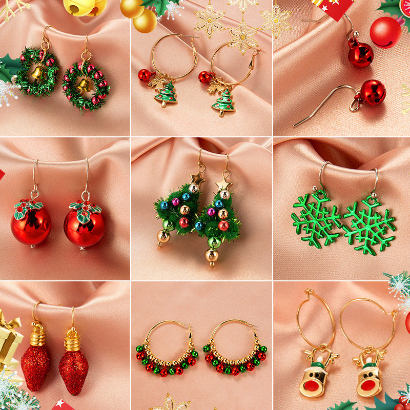 Christmas Earrings Snowman Bell Snowflake Reindeer Santa Claus Minimalist Alloy Plated Women's Jewelry Gift