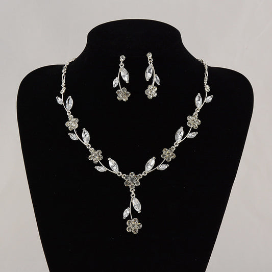 Set collana e orecchini in lega con strass, minimalista, floreale e dolce, da donna