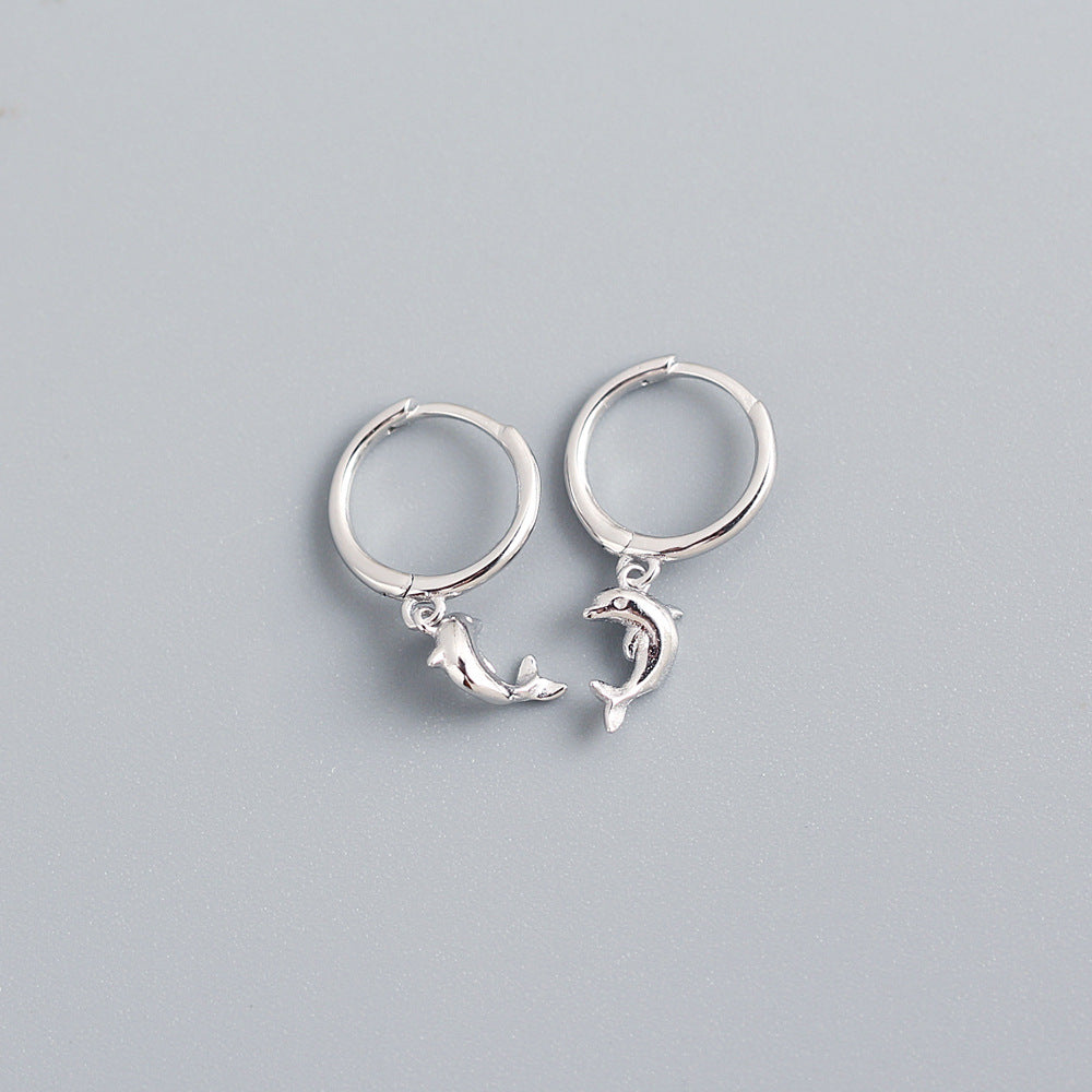 Orecchini a perno da donna in argento sterling con delfino, lucidi, a forma di animale, gioielli di tendenza, accessori in argento S925