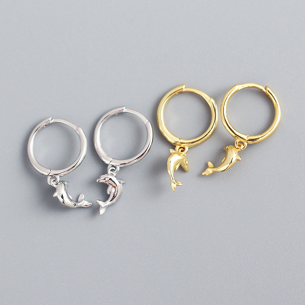 Orecchini a perno da donna in argento sterling con delfino, lucidi, a forma di animale, gioielli di tendenza, accessori in argento S925