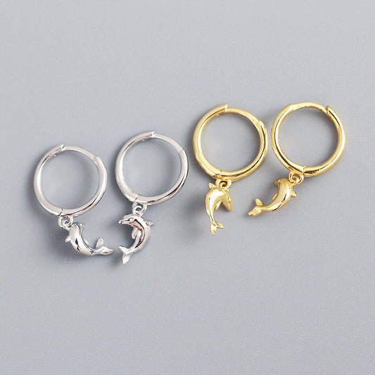 Orecchini a perno da donna in argento sterling con delfino, lucidi, a forma di animale, gioielli di tendenza, accessori in argento S925