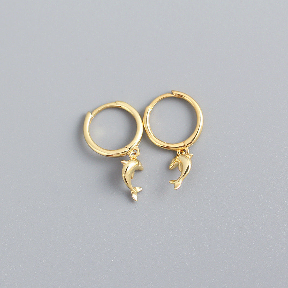Orecchini a perno da donna in argento sterling con delfino, lucidi, a forma di animale, gioielli di tendenza, accessori in argento S925