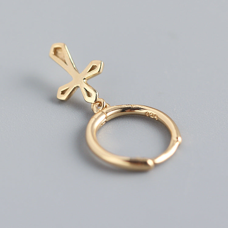 Sweet Cool Minimalist S925 Sterling Silver Plated Small Cross Hoop Earrings