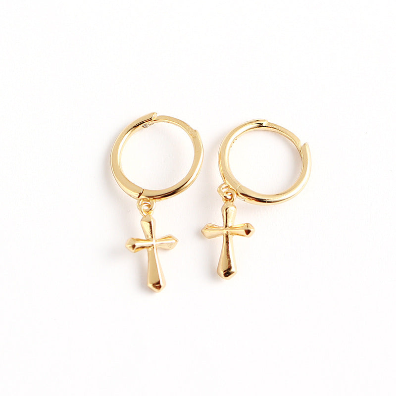 Sweet Cool Minimalist S925 Sterling Silver Plated Small Cross Hoop Earrings