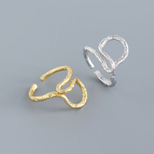 Anillo Minimalista Geométrico de Plata de Ley con Láminas para Mujer - Estilo Japonés Coreano, Joyería Chapada, S925
