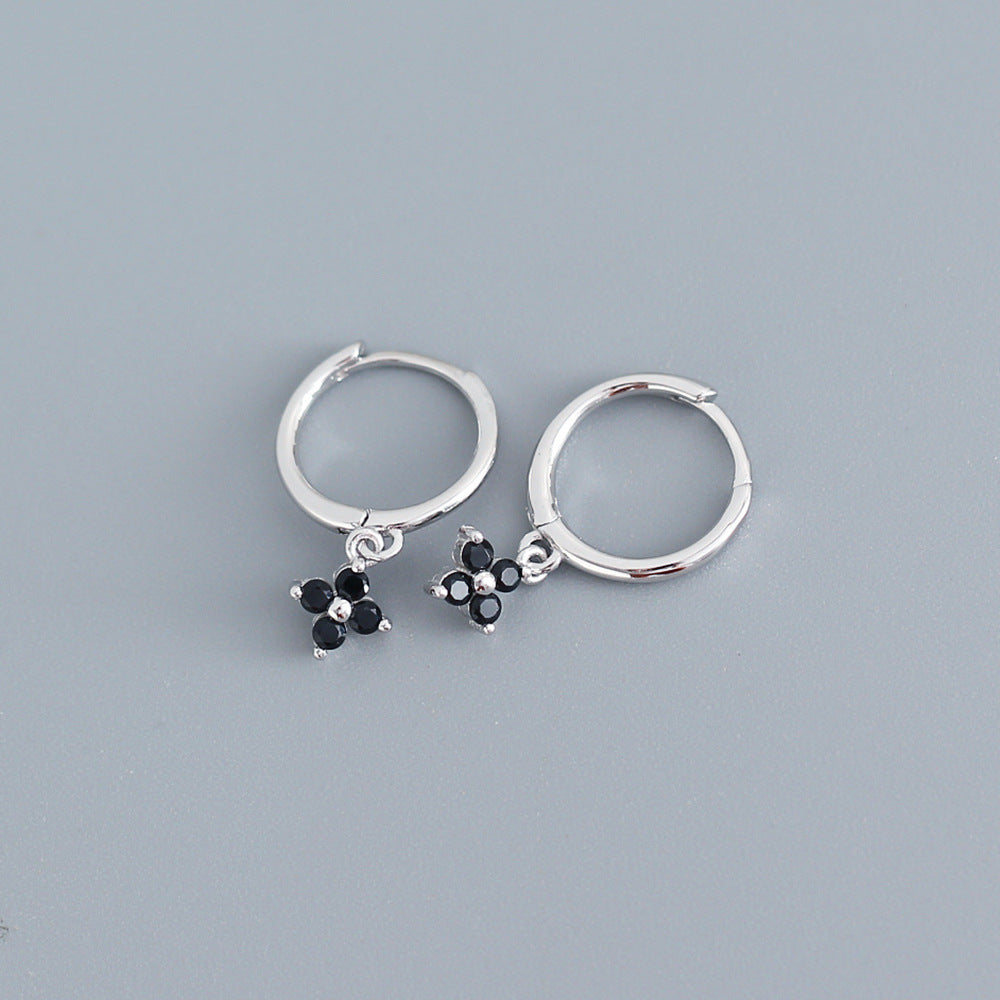 S925 Sterling Silver Geometric Floral Inlay Earrings for Women - Luxury Minimalist Fashion Commuting Jewelry