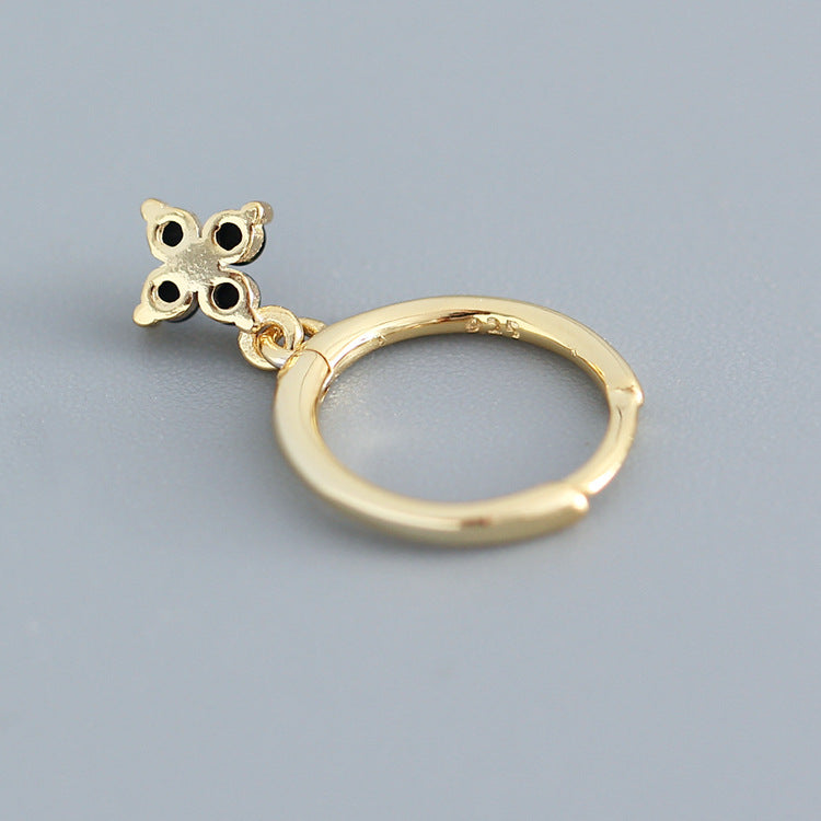 S925 Sterling Silver Geometric Floral Inlay Earrings for Women - Luxury Minimalist Fashion Commuting Jewelry