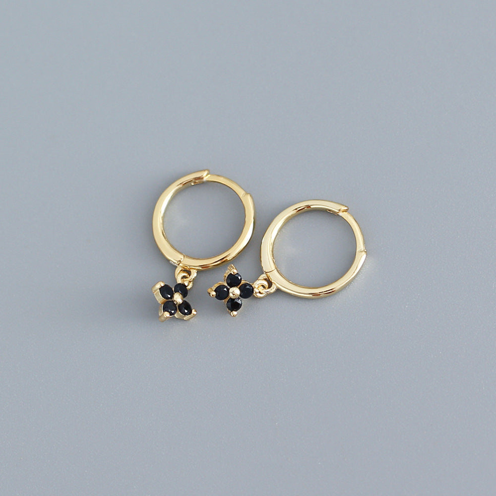 S925 Sterling Silver Geometric Floral Inlay Earrings for Women - Luxury Minimalist Fashion Commuting Jewelry