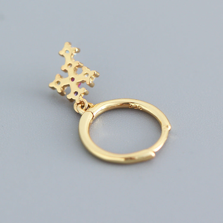 Sweet Luxury 925 Sterling Silver Gold Plated Cross Cubic Zirconia Inlay Earrings for Women