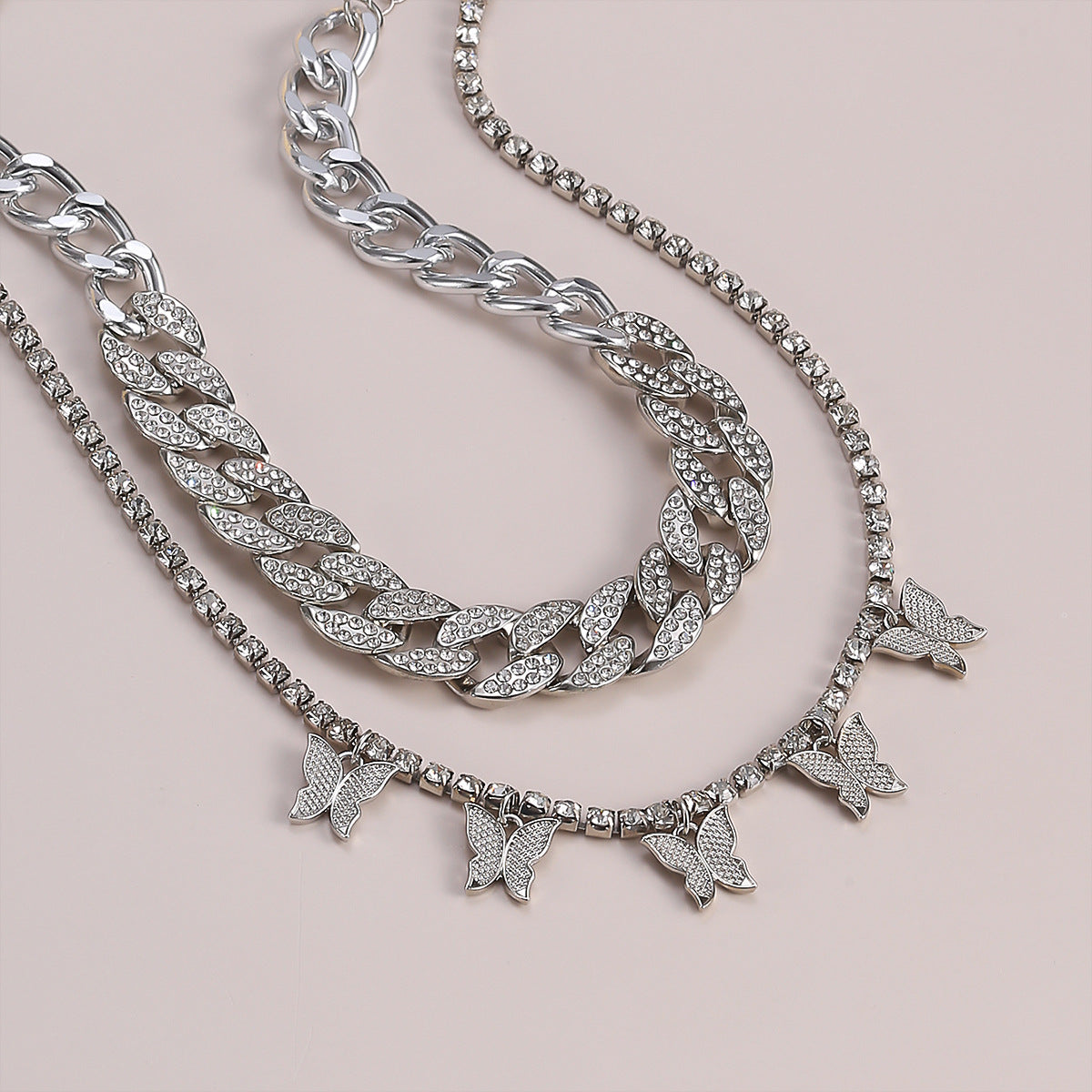 Collana a catena cubana con ciondolo a farfalla, stile bohémien vintage, gioielli placcati in lega per donna
