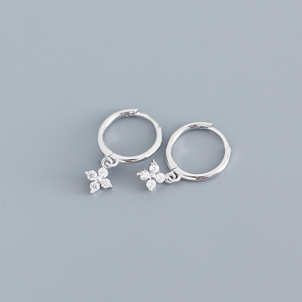 S925 Sterling Silver Geometric Floral Inlay Earrings for Women - Luxury Minimalist Fashion Commuting Jewelry