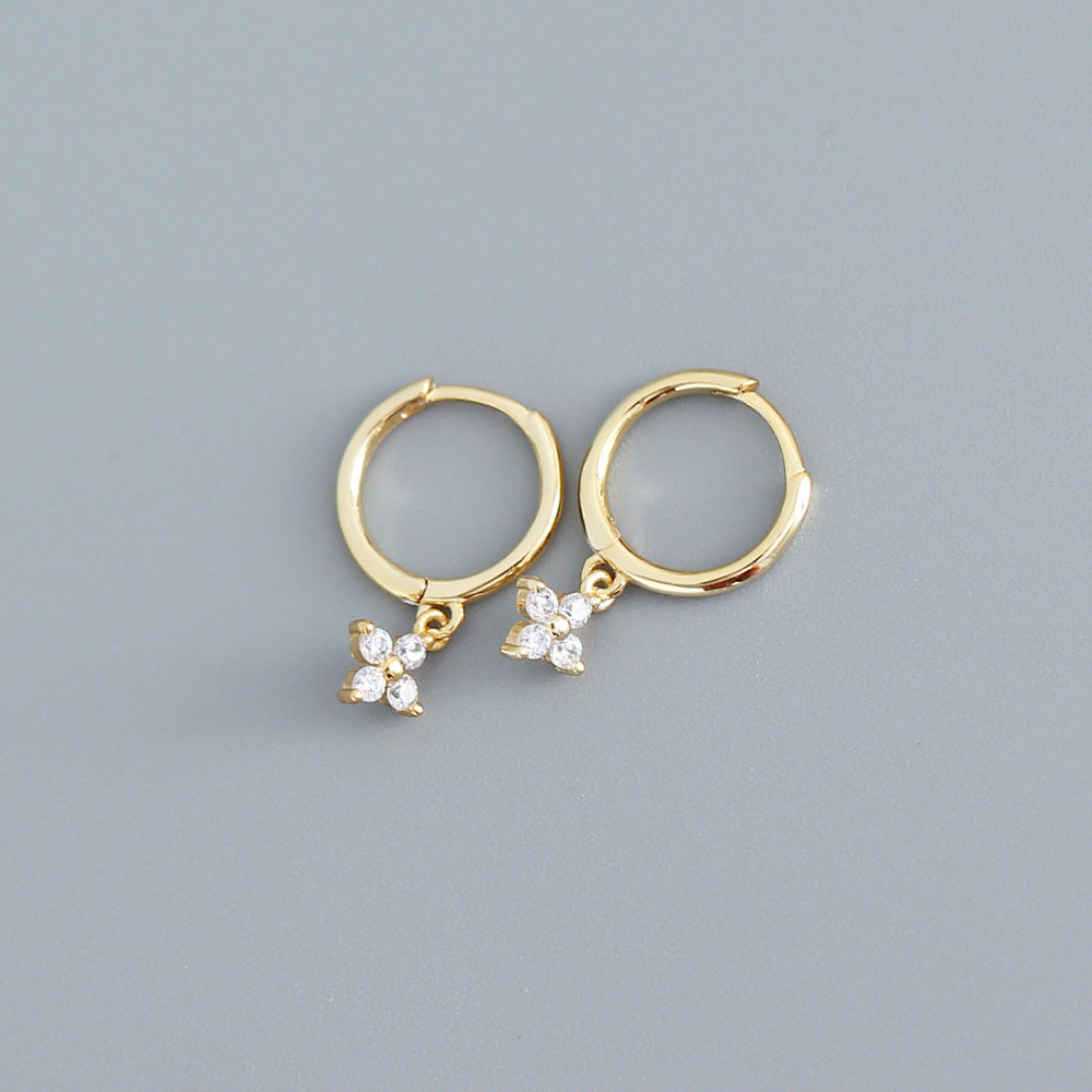 S925 Sterling Silver Geometric Floral Inlay Earrings for Women - Luxury Minimalist Fashion Commuting Jewelry