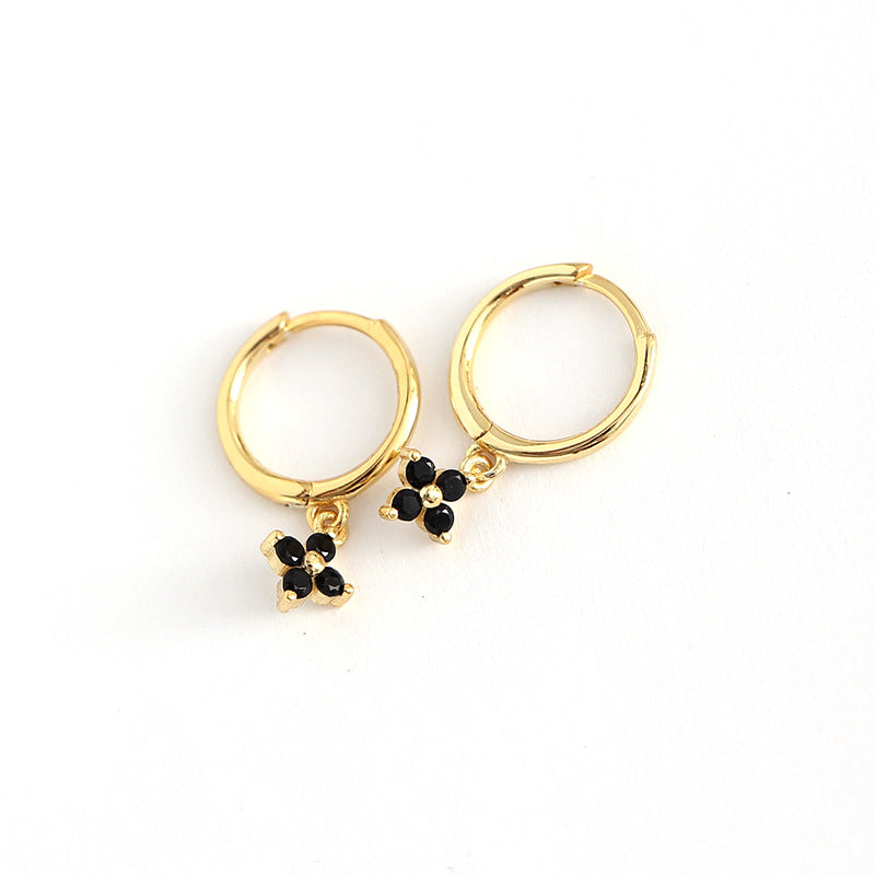 S925 Sterling Silver Geometric Floral Inlay Earrings for Women - Luxury Minimalist Fashion Commuting Jewelry