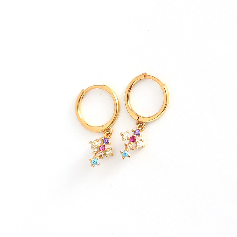 Sweet Luxury 925 Sterling Silver Gold Plated Cross Cubic Zirconia Inlay Earrings for Women