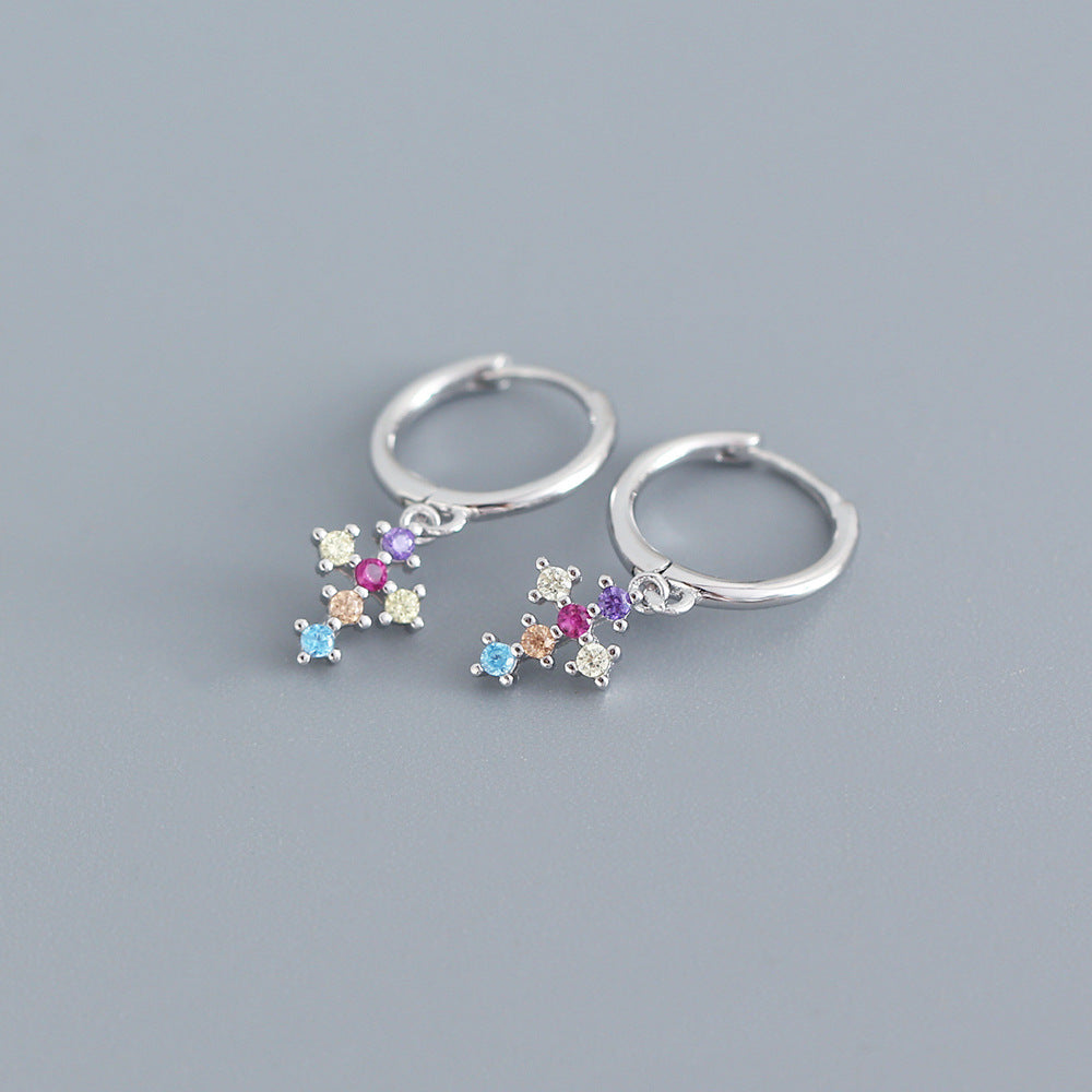 Sweet Luxury 925 Sterling Silver Gold Plated Cross Cubic Zirconia Inlay Earrings for Women