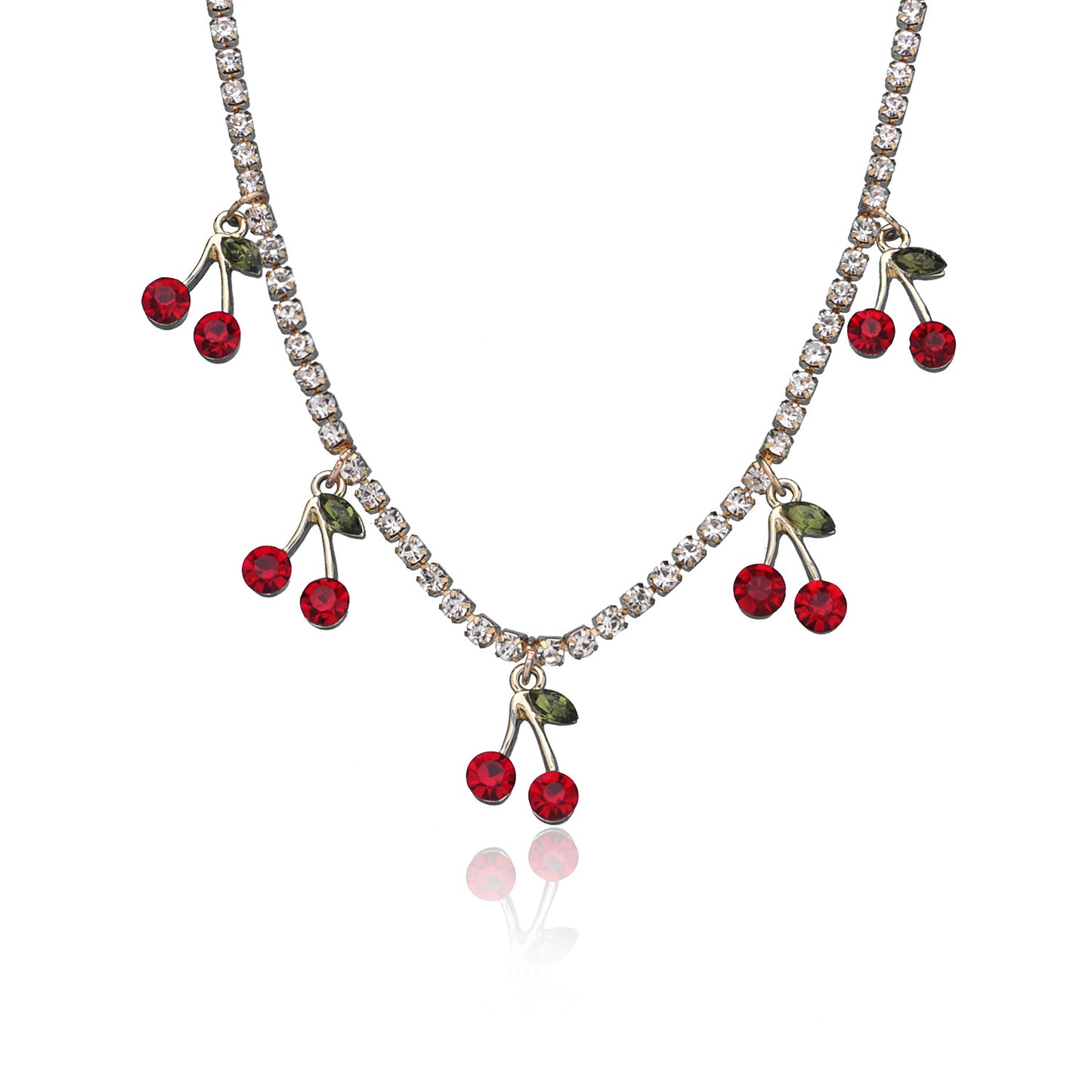 Vintage Bohemian Red Cherry Necklace for Women, Geometric Alloy Pendant with Box Chain, Plated Jewelry Accessory