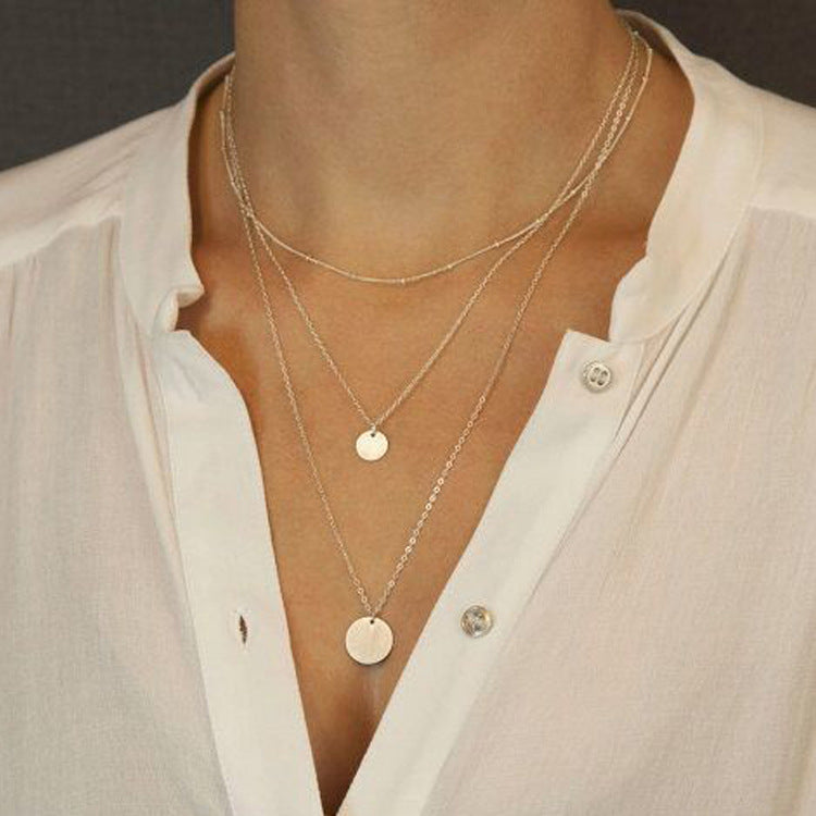 Minimalist Teardrop Pendant Layered Necklace for Women Sequined Alloy Fashion Jewelry