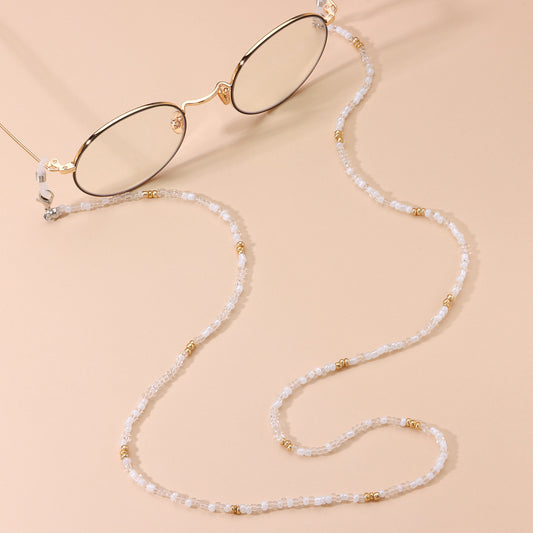 Fashion Colorful Transparent Glass Bead Ball Chain Eyeglass Holder and Face Mask Chain for Women