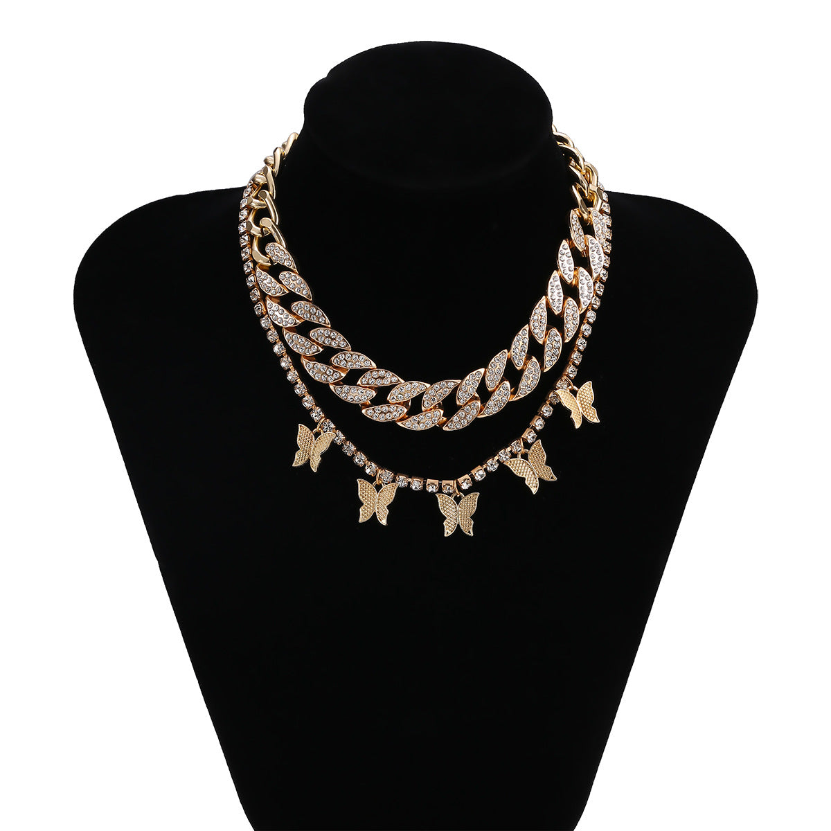 Collana a catena cubana con ciondolo a farfalla, stile bohémien vintage, gioielli placcati in lega per donna