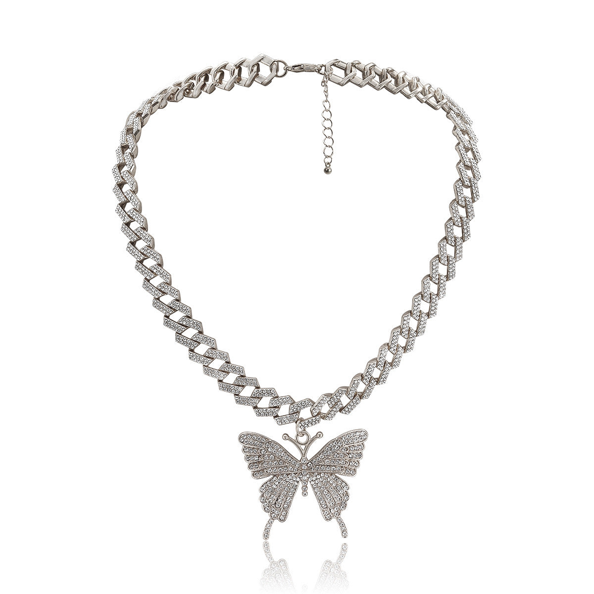 Butterfly Geometric Pendant Necklace Alloy Plated Vintage Sweet-Cool Individual Trend Cuban Chain Jewelry