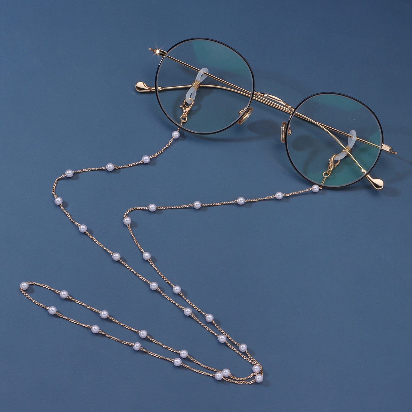 Minimalist Sweet Geometric Alloy Eyeglass Chain with Pearl Inlay for Women